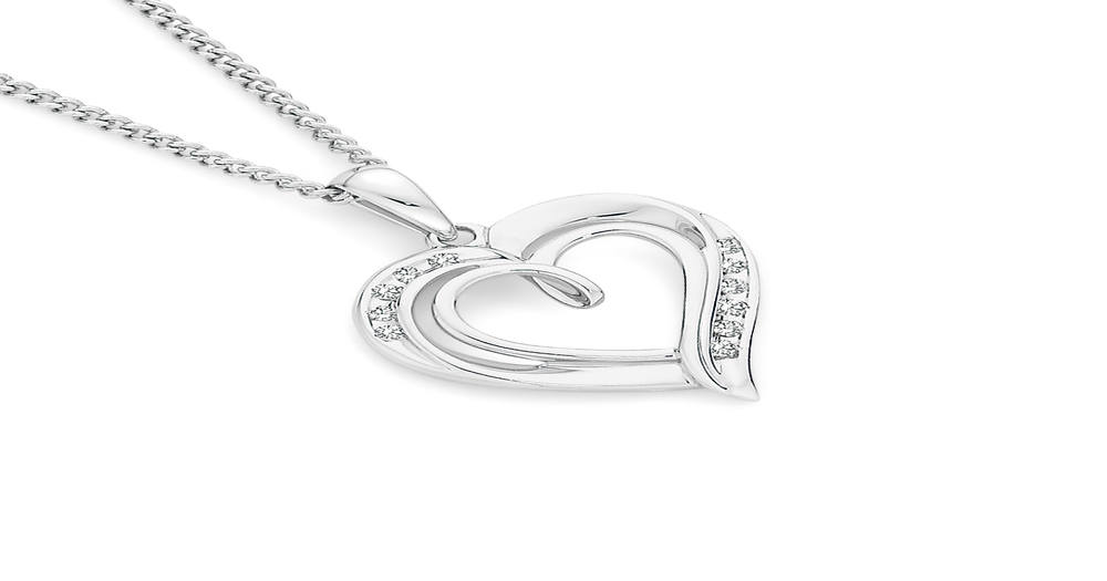 9ct White Gold Double Heart Pendant | Angus & Coote