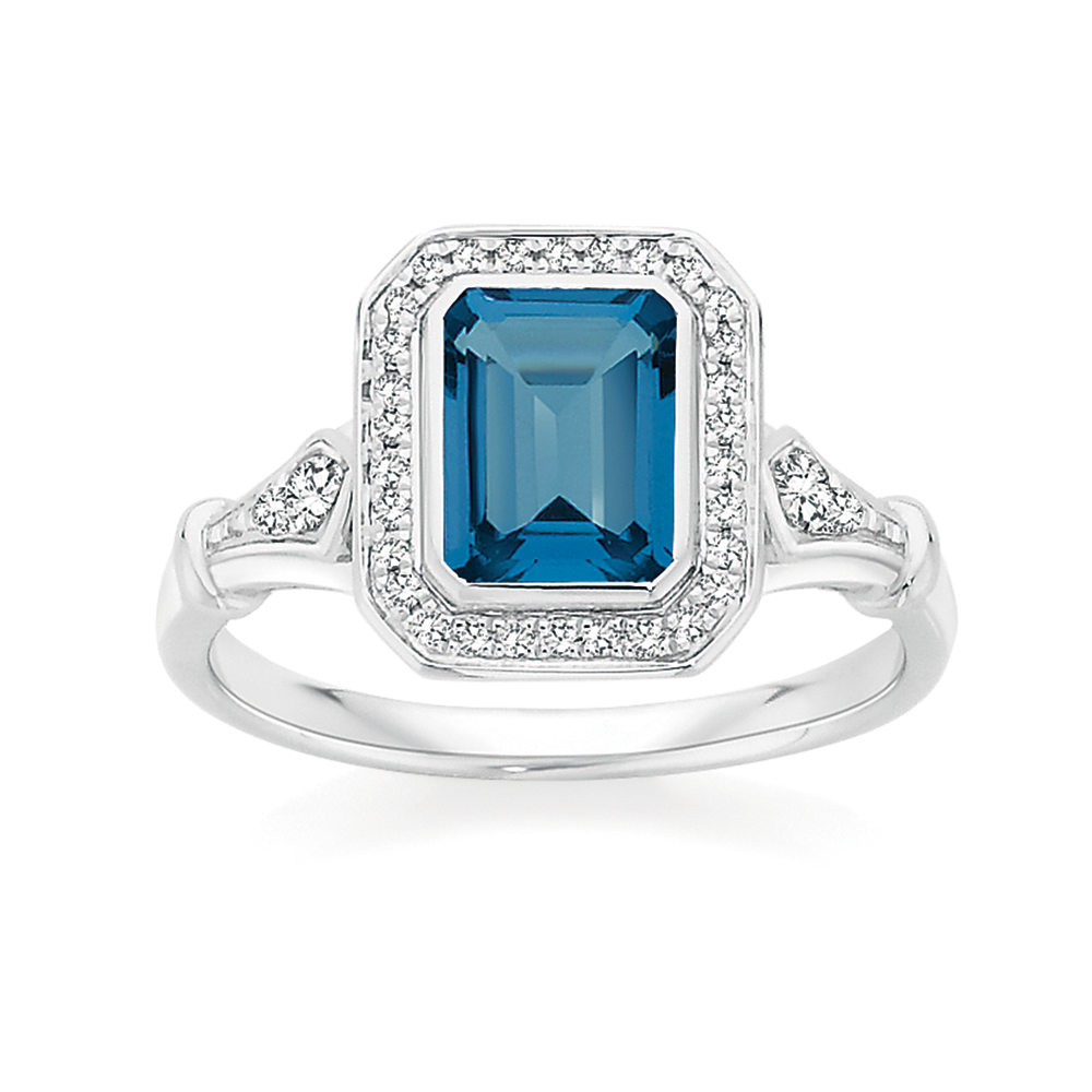 Natural London Blue Topaz and Diamond Dainty Ring