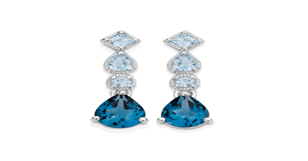 9ct White Gold London Sky Blue Topaz Earrings in Blue | Angus & Coote