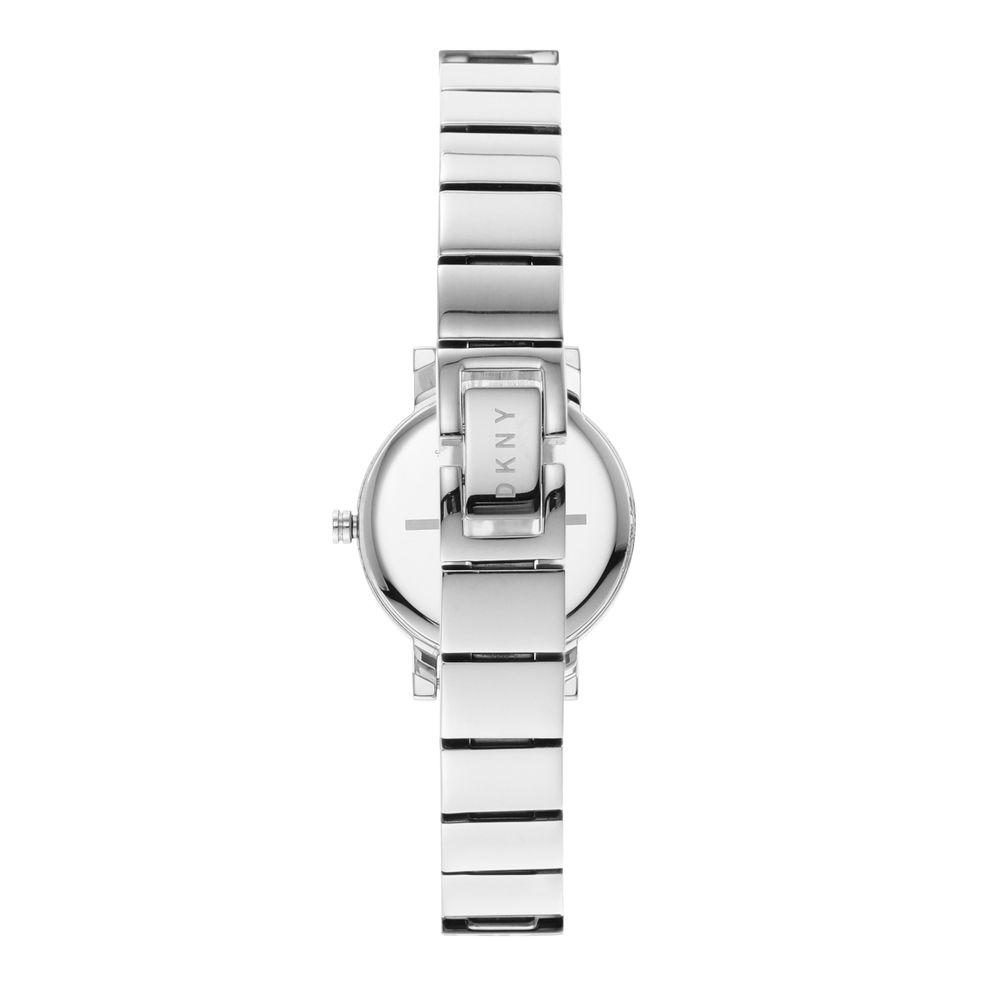 dkny ladies silver coloured stainless steel watch