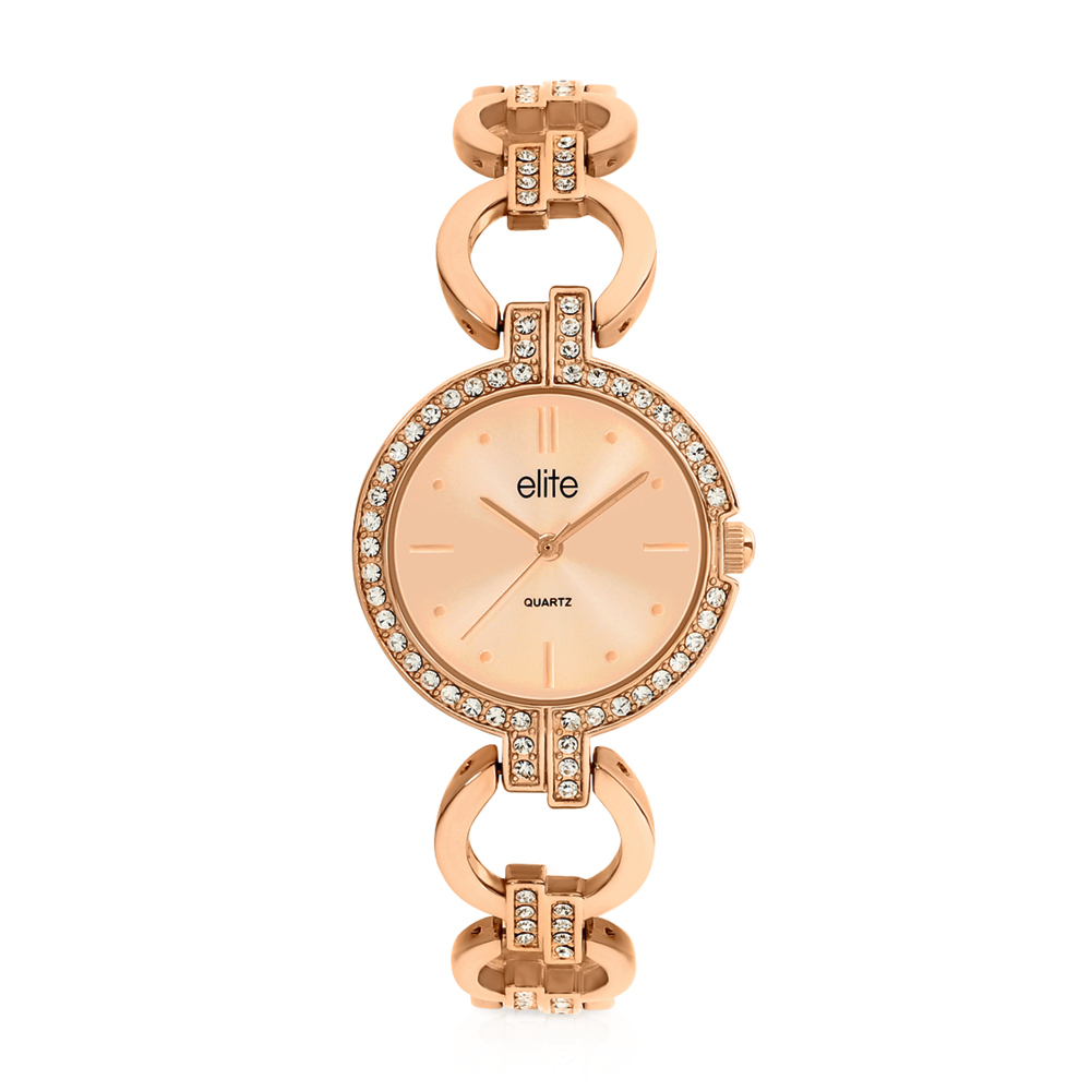 Elite ladies 2025 rose tone watch