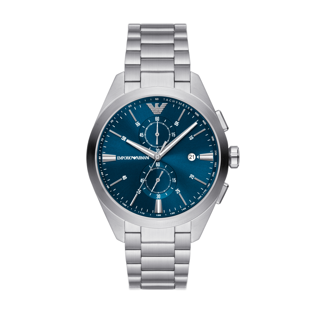 Armani silver discount watch blue face