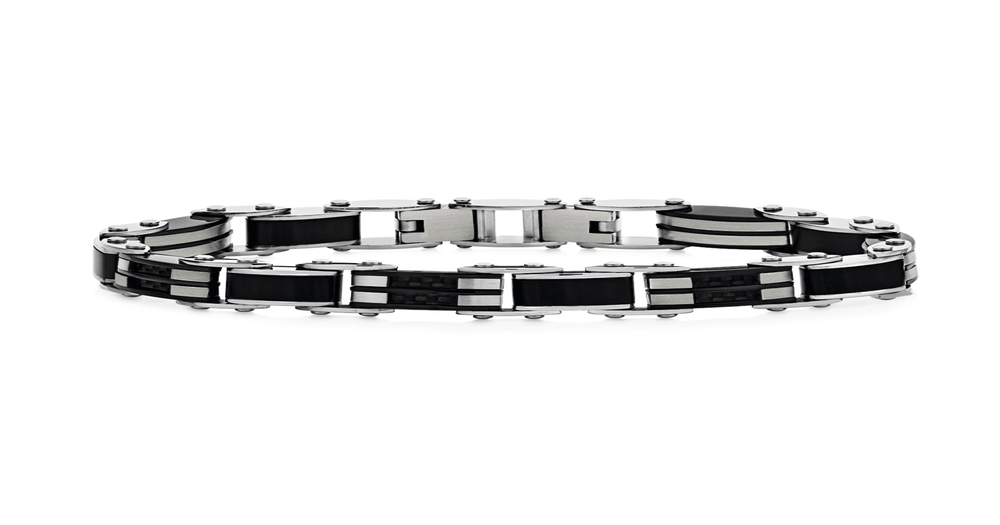 M+y Steel 21cm Silver & Black Carbon Fibre Bracelet | Angus & Coote