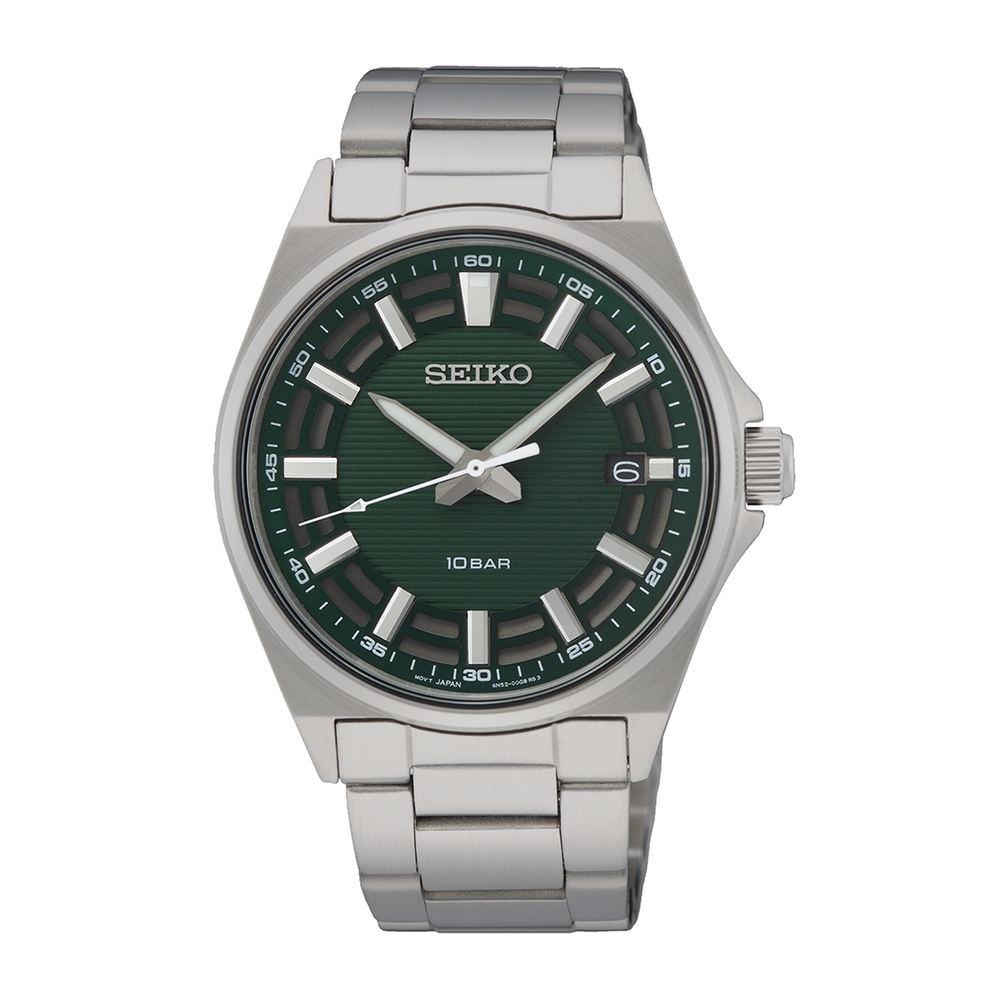 Seiko men's silvertone hot sale stainless steel automatic watch