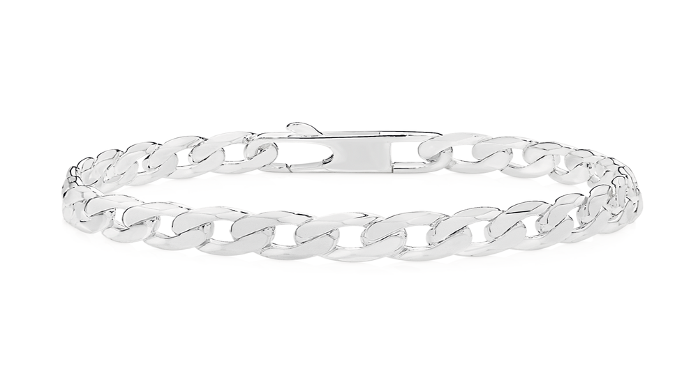 Silver 22.5cm Solid Bevelled Curb Bracelet | Angus & Coote