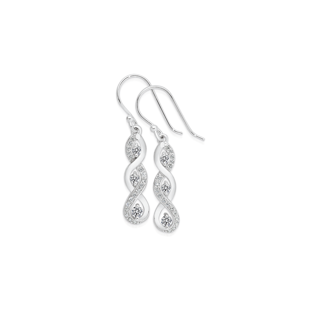 Silver 3 Cubic Zirconia Twist Loop Hook Earrings | Angus & Coote