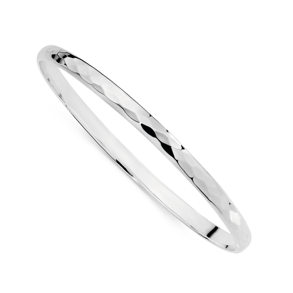 Silver 65mm Solid Hammered Bangle | Bracelets & Bangles | Angus and Coote