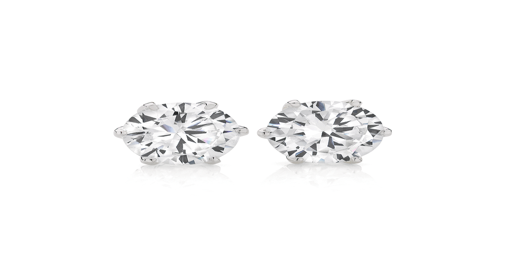 Silver Cz 9mm Stud Earrings in White | Angus & Coote