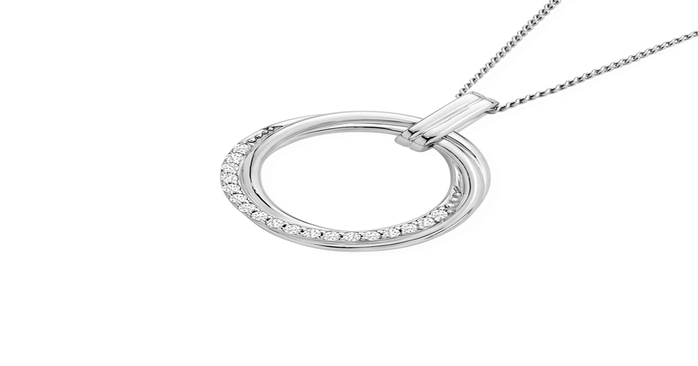 Silver Cz & Plain Entwined Circle Pendant | Angus & Coote
