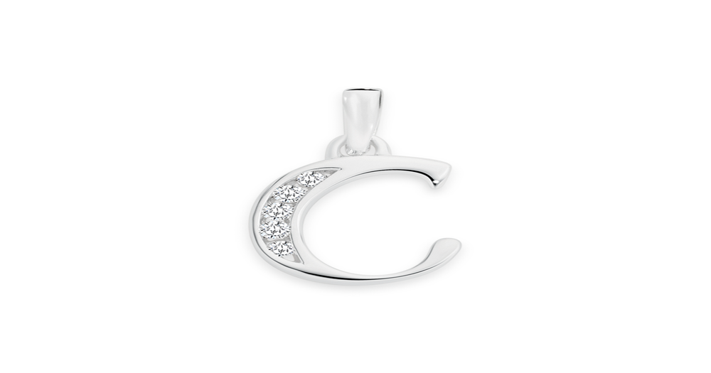 Silver Cz Script Initial C Pendant in White | Angus & Coote