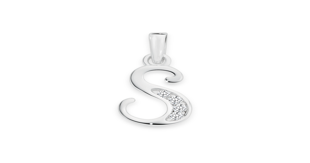 Silver Cz Script Initial S Pendant in White | Angus & Coote