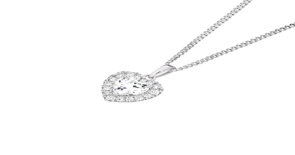 Silver Cz Small Heart Cluster Pendant in White | Angus & Coote