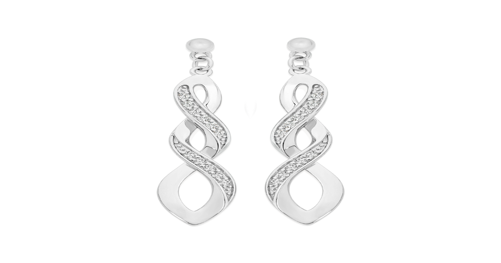 Silver Cz Three Twist Stud Drop Earrings in White | Angus & Coote