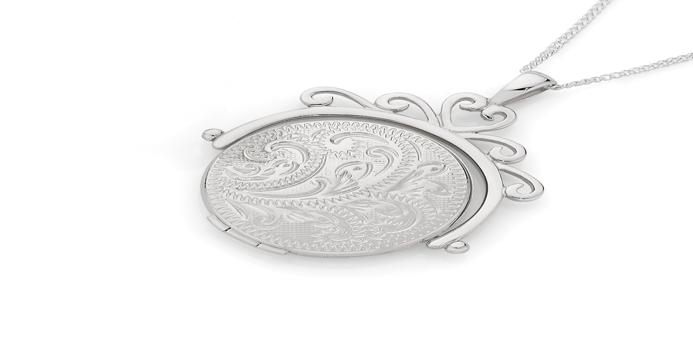 Silver Engraved Round Locket | Angus & Coote