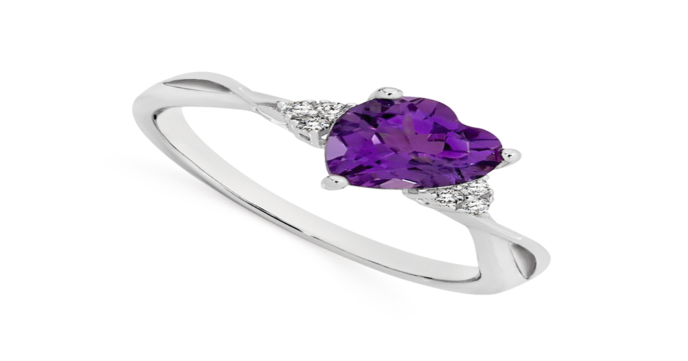 Silver Natural Amethyst & Cubic Zirconia Heart Ring in Purple | Angus ...