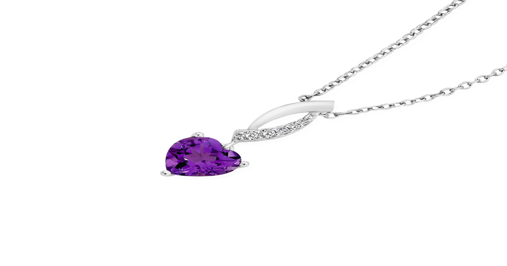 Silver Natural Amethyst Heart & Cubic Zirconia Loop Pendant in Purple ...