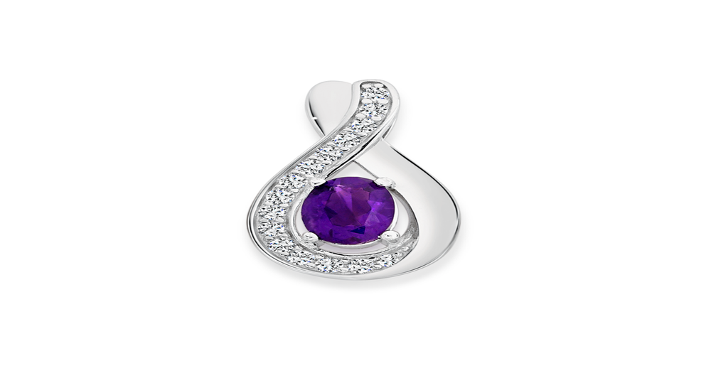 Silver Oval Natural Amethyst & Cz Infinity Pendant in Purple | Angus ...