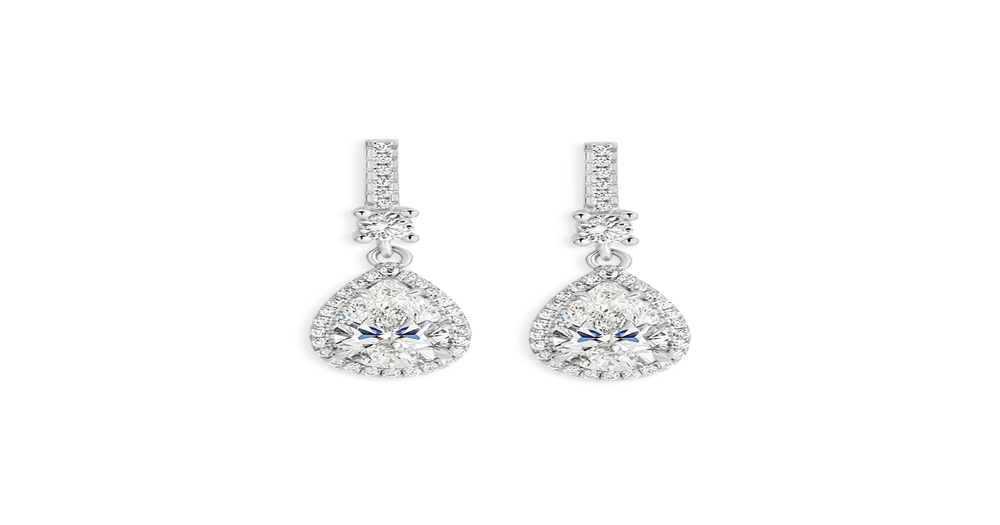 Silver Pear Cz Cluster Bar Drop Earrings in White | Angus & Coote