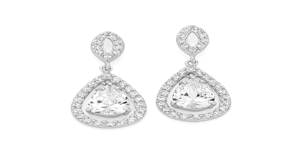 Silver Pear Cz Cluster On Open Marquise Earrings in White | Angus & Coote