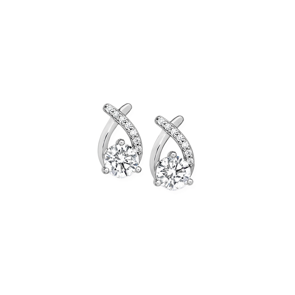 Silver round store stud earrings