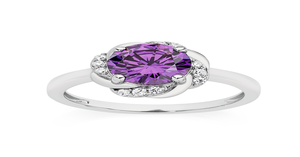 Silver Round Violet Cz Cluster Ring in Purple | Angus & Coote